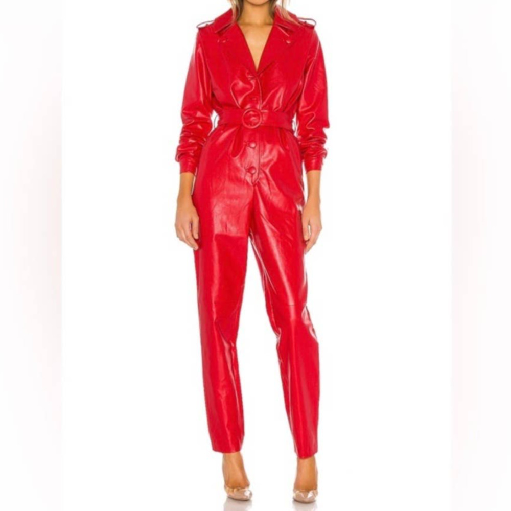 Ronny Kobo X Revolve Alie Faux Leather Jumpsuit Red